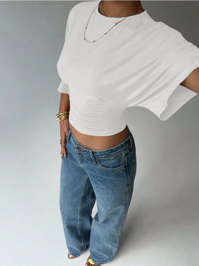 Dame Korteermet Crop-Top Skjora