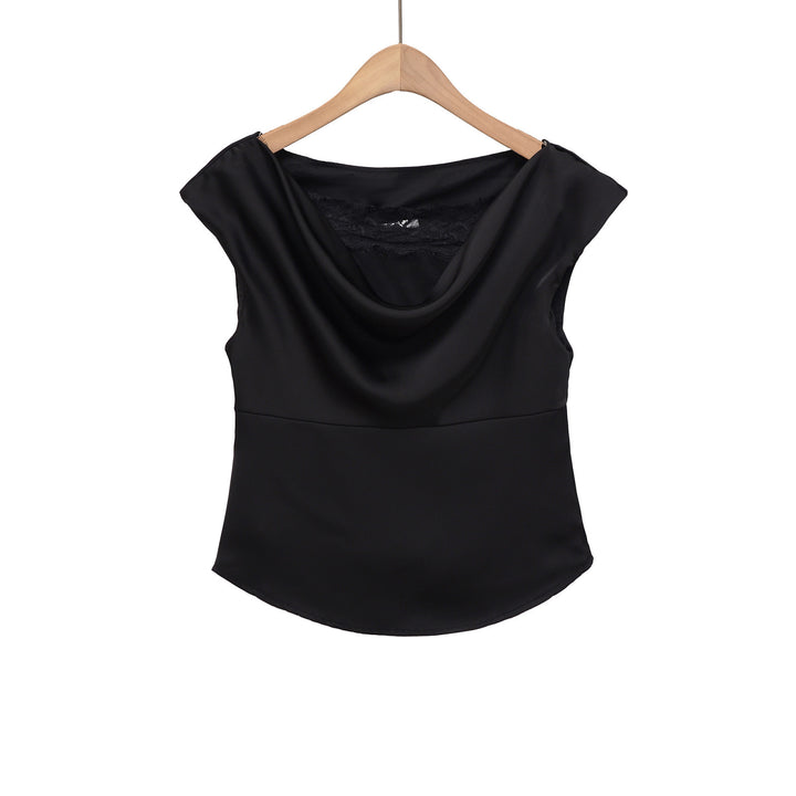 Dame elegant Satinbluse med raffinert vannfall-utskjæring Skjora