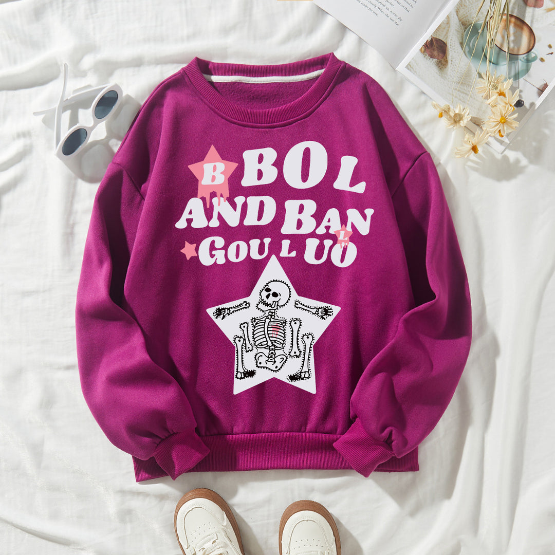 Dame avslappet sweatshirt med kreativt skjelettdesign Skjora