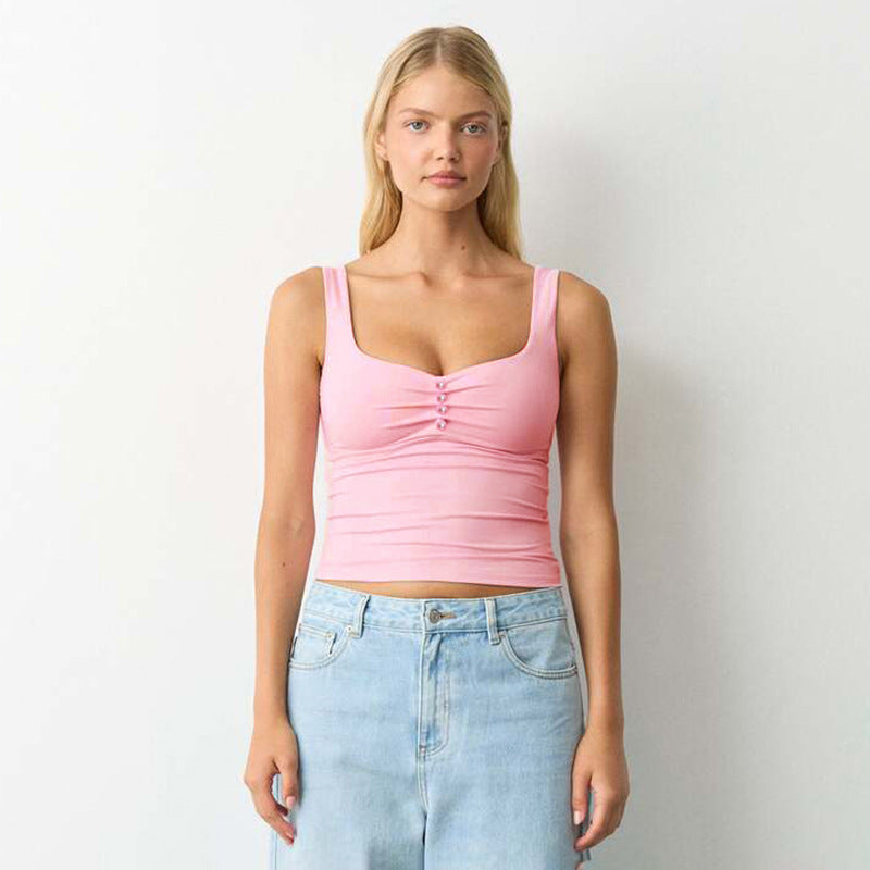 Damer høy kvalitets Bustier-top med dekorativ knappdesign Skjora