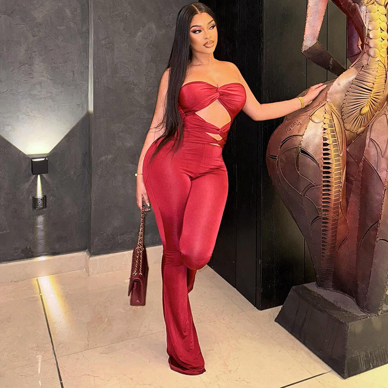 Dame Elegant Cut-Out Jumpsuit med flytende bein Skjora
