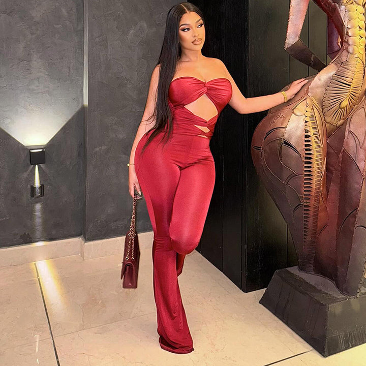 Dame Elegant Cut-Out Jumpsuit med flytende bein Skjora