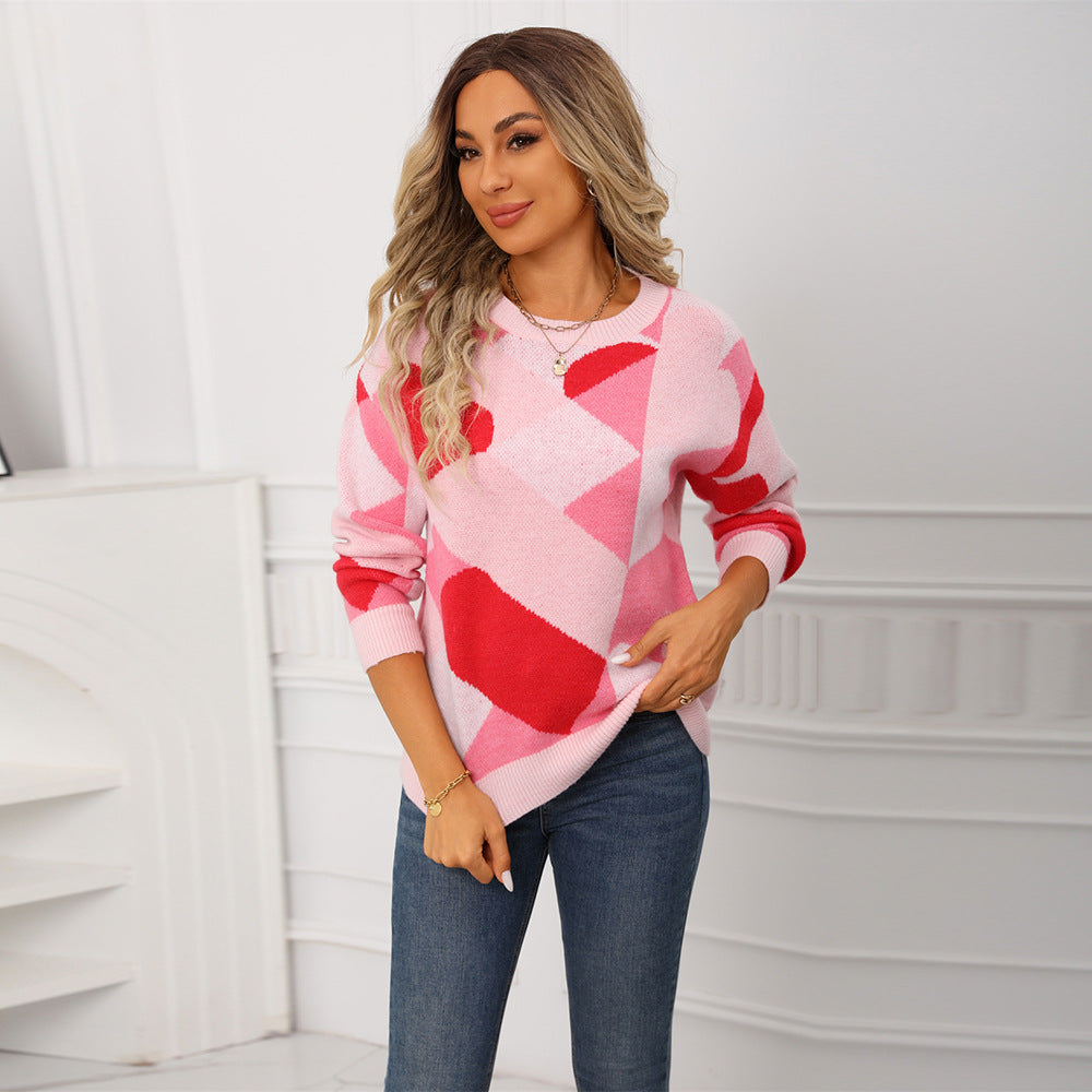 Dame moteriktig genser i kreativ geometrisk mønster Skjora
