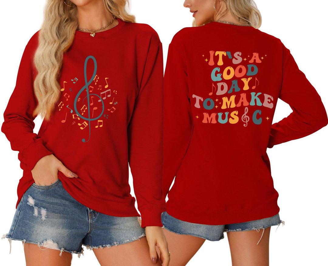 Dame sweatshirt med musikalsk motiv og kreativ skrift Skjora