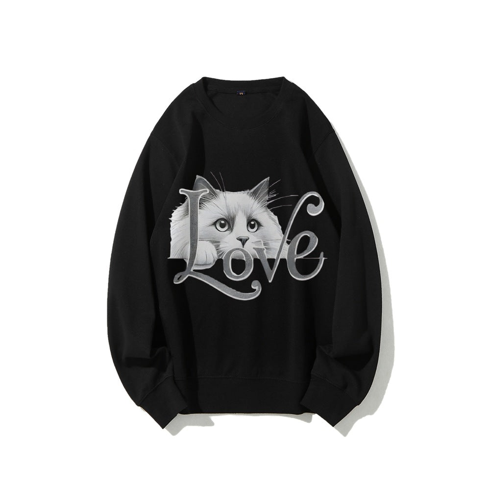 Kvinne sweatshirt med lekent katte design og avslappet passform Skjora