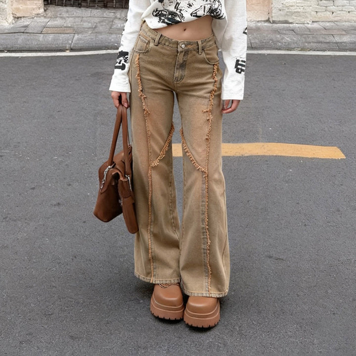 Dame casual Wide-Leg-jeans med frynseelementer og høy midje Skjora