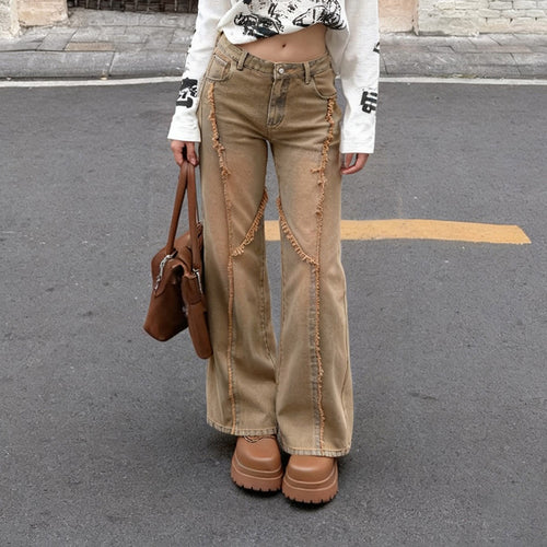 Dame casual Wide-Leg-jeans med frynseelementer og høy midje Skjora