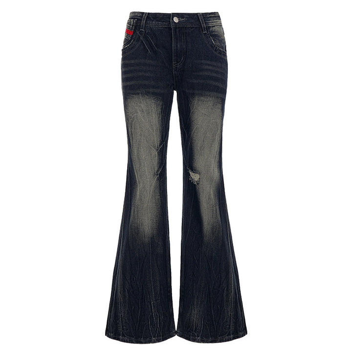Dame Flared Jeans med trendy bruktutseende Skjora