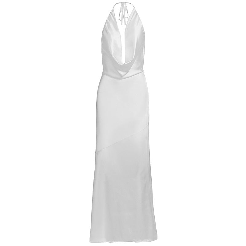 Damer elegant chiffon maxikjole med dyp ryggutskjæring og raffinert omslagsdesign Skjora