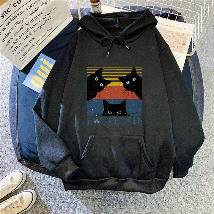 Damen Kapuzenpullover mit stylischem Katzenmotiv und inspirierendem Schriftzug Skjora