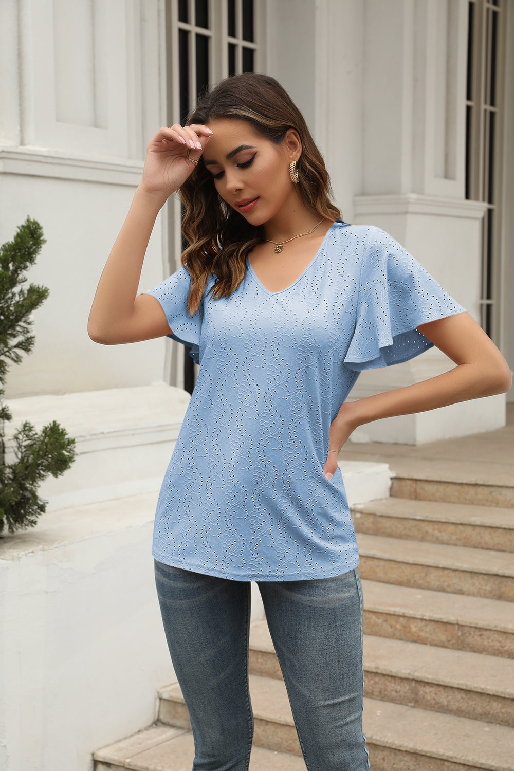 Damer stilige bluse med sommerfugl-ermer Skjora