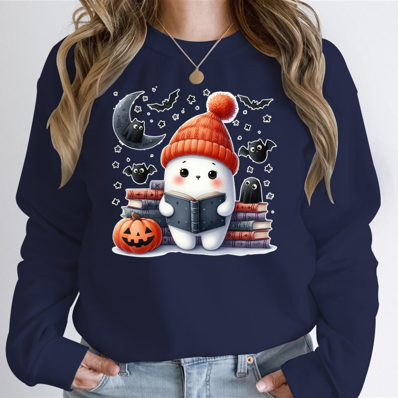 Dame sweatshirts med søtt Halloween-motiv og bokdesign Skjora