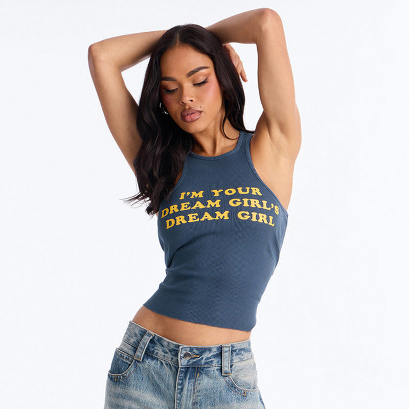 Dame Crop-top med kreativ skrift og tætsittende snitt Skjora