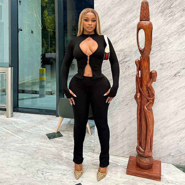 Dame Cut-Out Jumpsuit med elegant ståkrage og figurtilpasset snitt Skjora