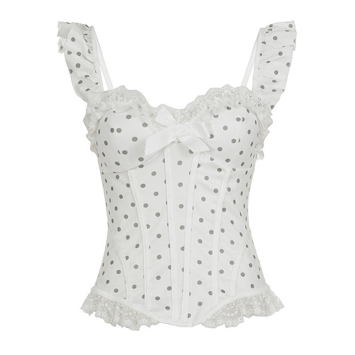 Dame spitzen-bustier med ruffle-detaljer og prikker Skjora