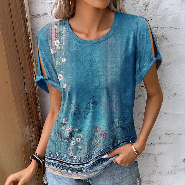 Dame floral oversized T-shirt med cut-out ermer Skjora