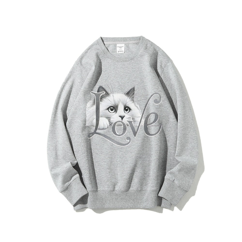 Kvinne sweatshirt med lekent katte design og avslappet passform Skjora