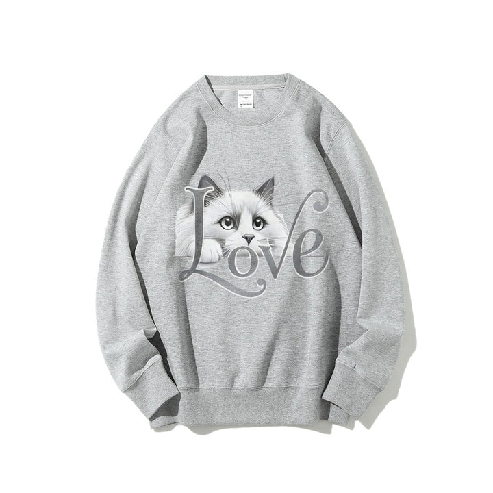 Kvinne sweatshirt med lekent katte design og avslappet passform Skjora