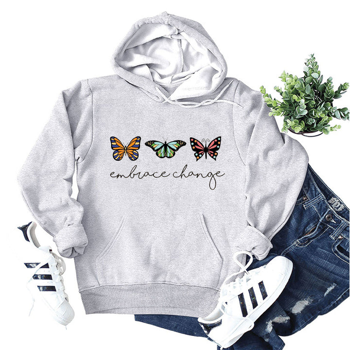Dame hoodie med inspirerende sommerfuglmotiv og motiverende budskap Skjora