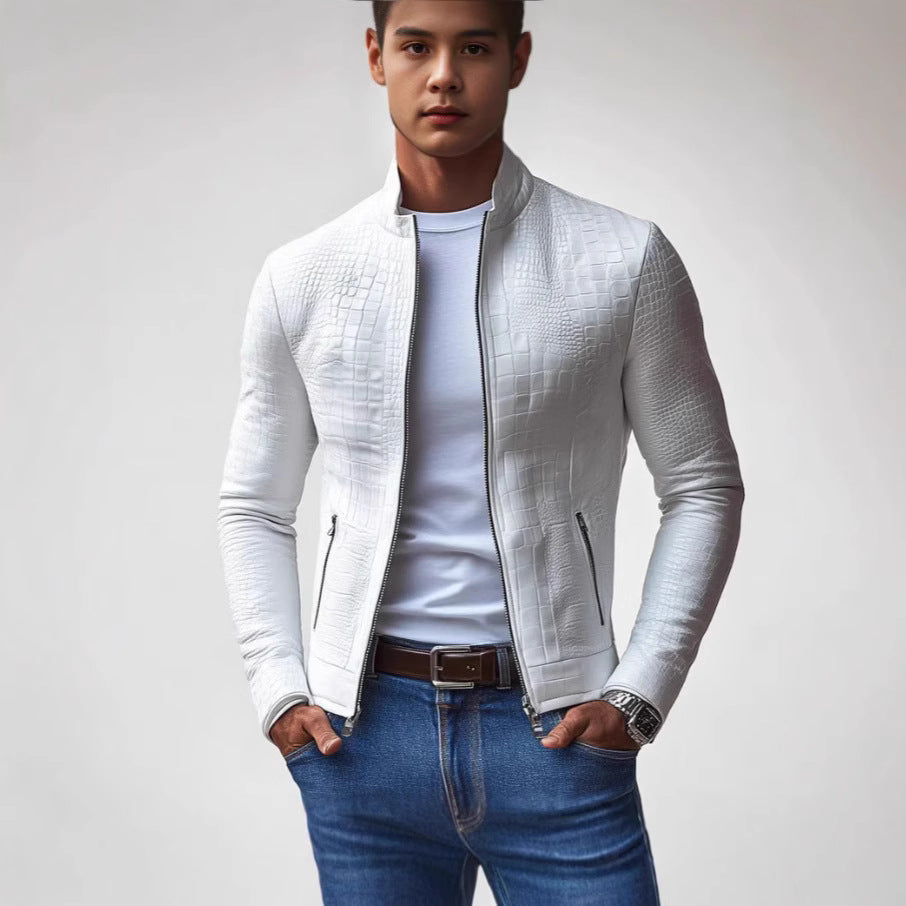 Herren stilige faux skinnjakke med strukturert design Skjora