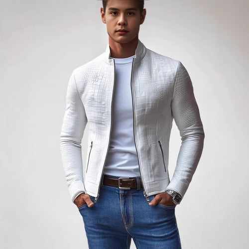 Herren stilige faux skinnjakke med strukturert design Skjora
