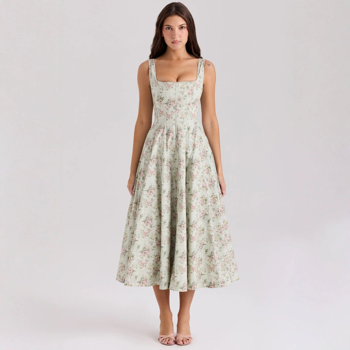 Kvinnes Floral Maxi Kjole med Slanke Stropper og Sidelommer