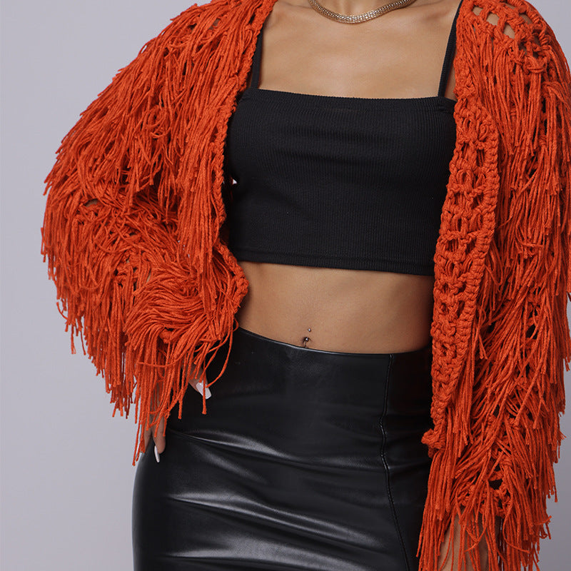 Damen Fransen-Pulloverjacke mit offenem Schnitt und stylischem Design Skjora
