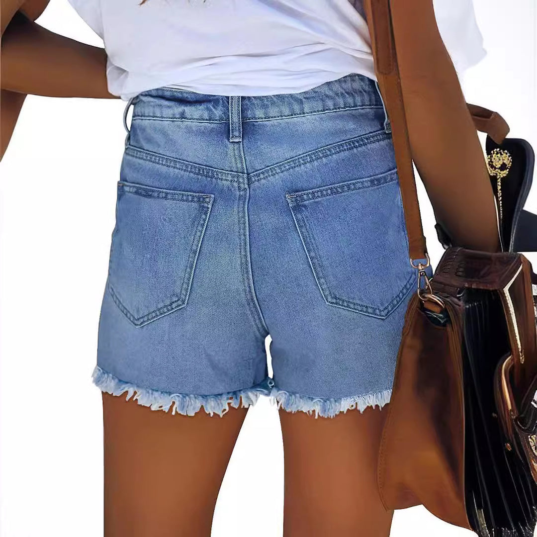 Damer Ødelagte Denim-Shorts med kreative Patch-detaljer Skjora