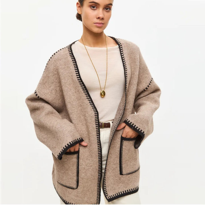 Kvinne cardigan med vide ermer og justerbart belte Skjora