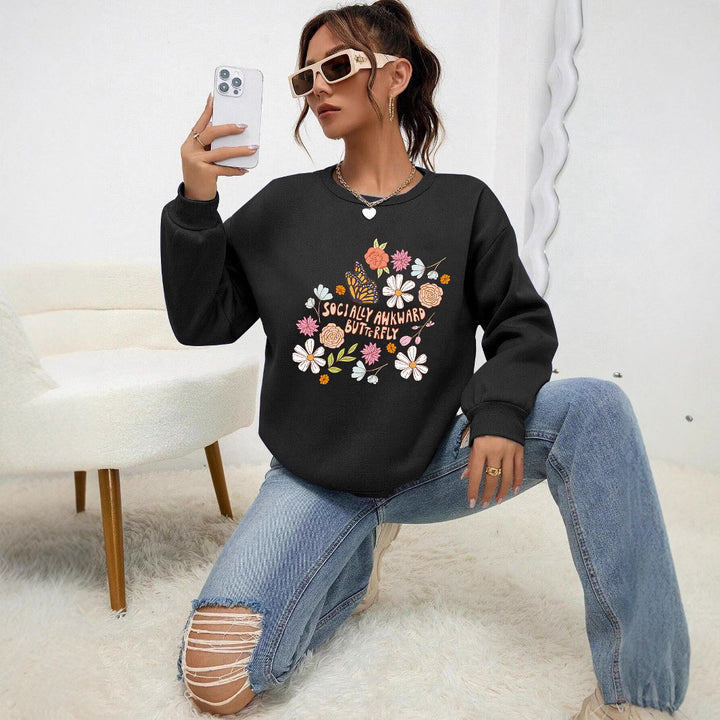 Kvinne sweatshirt med kreativt blomsterdesign og inspirerende trykk Skjora
