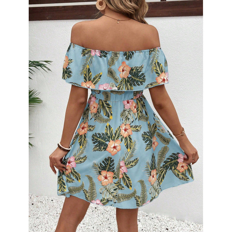Dame Off-Shoulder Sommerkjole med blomstermønster Skjora