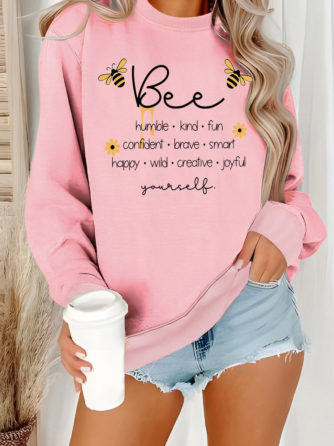 Dame sweatshirts med inspirerende bien mote og positive affirmasjoner Skjora