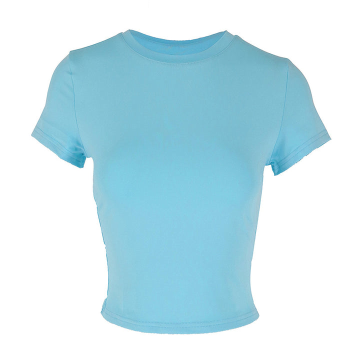 Dame figurnært Crop-Top med rund halsutskjæring og elastisk materiale Skjora