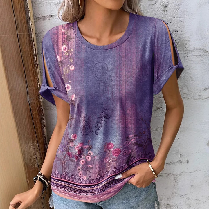 Dame floral oversized T-shirt med cut-out ermer Skjora