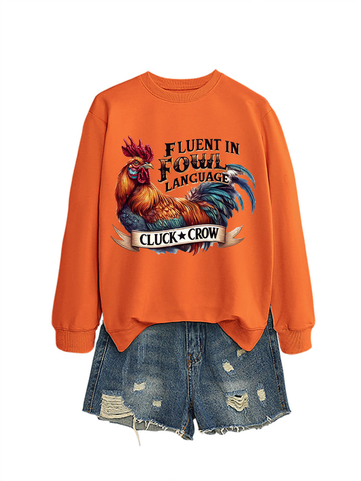 Dame sweatshirt med humoristisk kyllingmotiv og behagelig passform Skjora