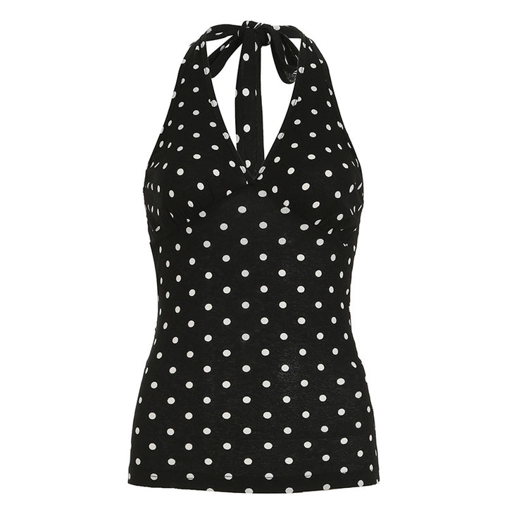 Damer Halterneck Topp med Polka Dots Skjorte
