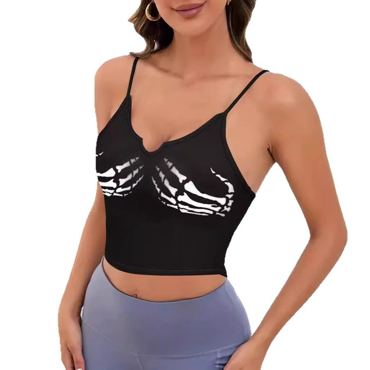 Damer Sporty Crop-Topp med kreativt skjelettdesign Skjora