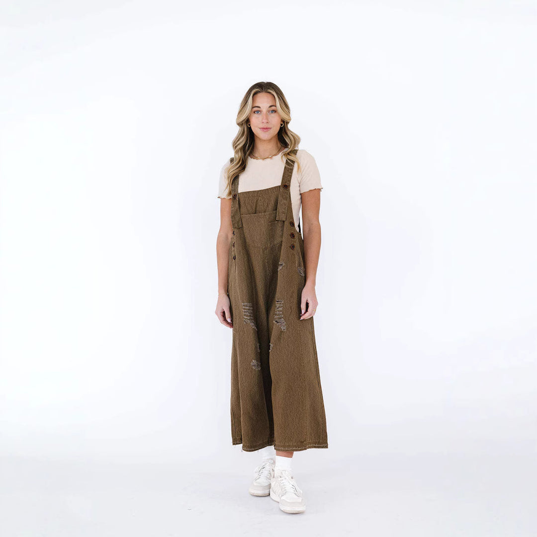 Dame casual denim overalls med trendy destroyed-detaljer Skjora