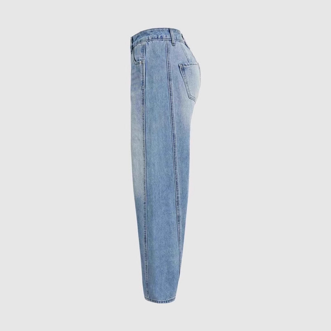 Kvinne brede denimjeans med høy midje og moderne designdetaljer Skjora
