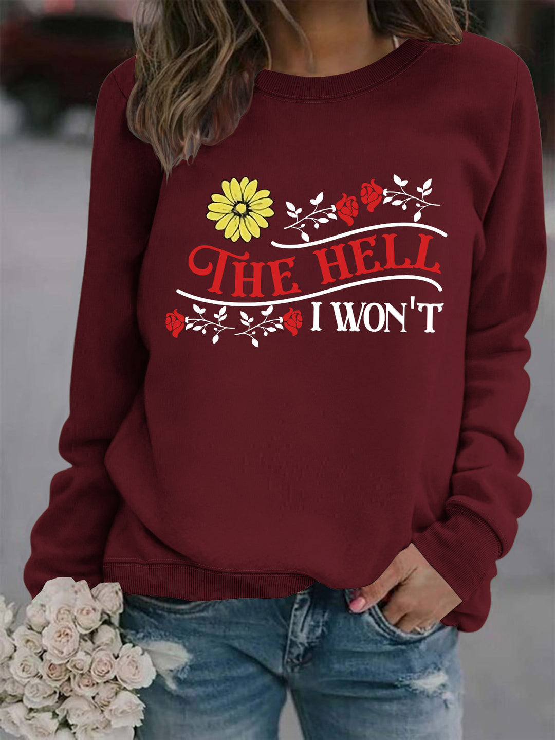 Kvinne sweatshirt med lekent motiv og komfortabel passform Skjora