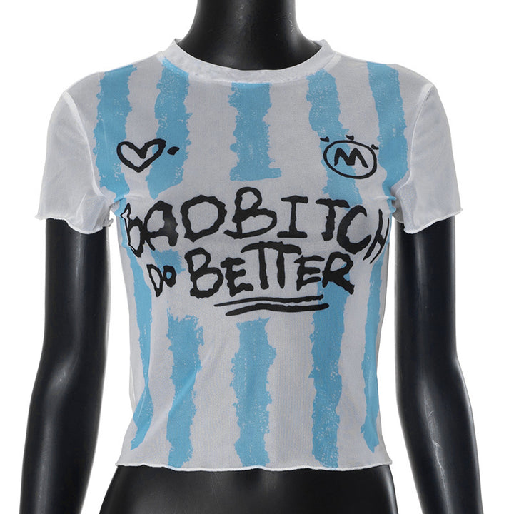 Dame Crop-Top med kreativ grafisk trykk og tettsittende snitt Skjora