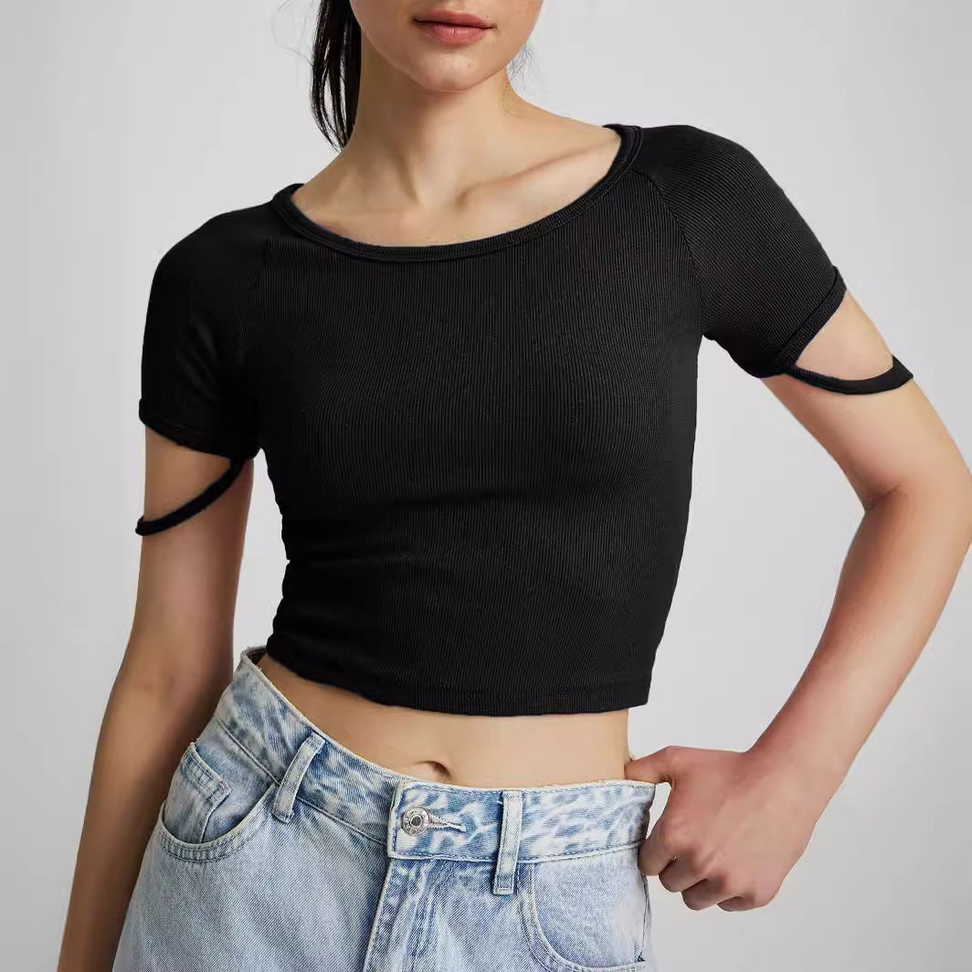 Dame kortermet tettsittende Crop-Top med rund hals Skjora