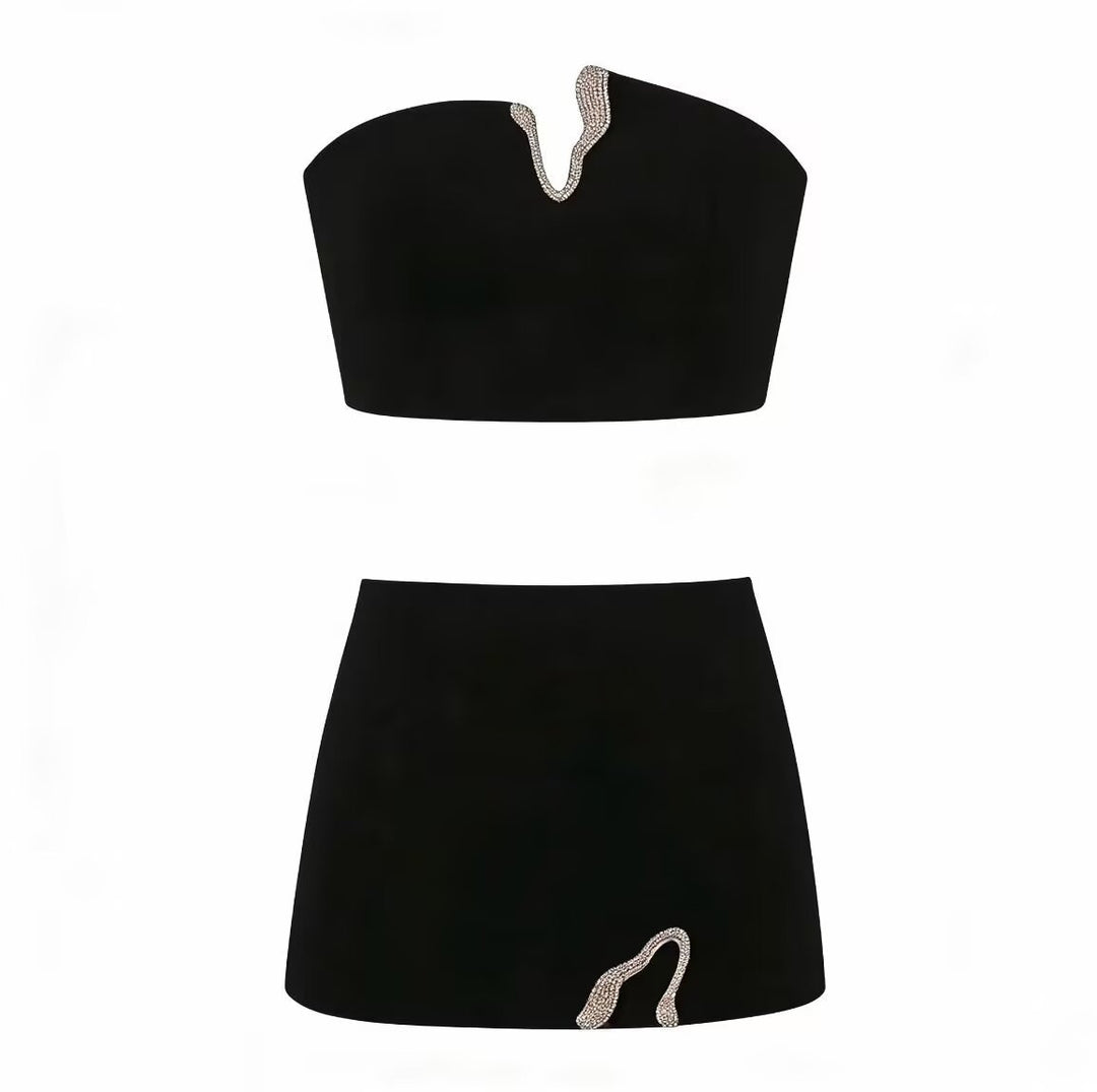 Dame Crop-Top og Mini-Rock Sett med dekorativ detalj Skjora