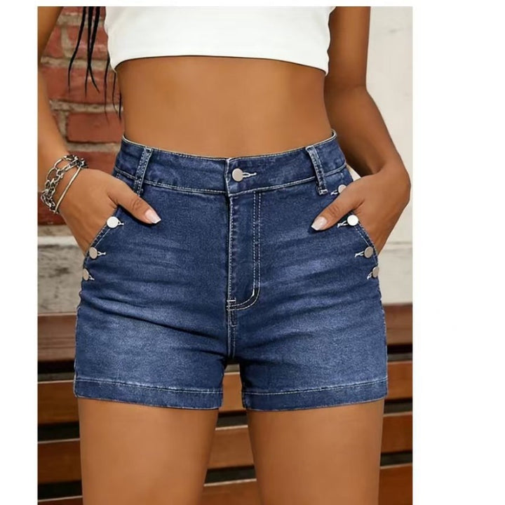 Dame Høyt skårne denim-shorts med knappdetaljer Skjora