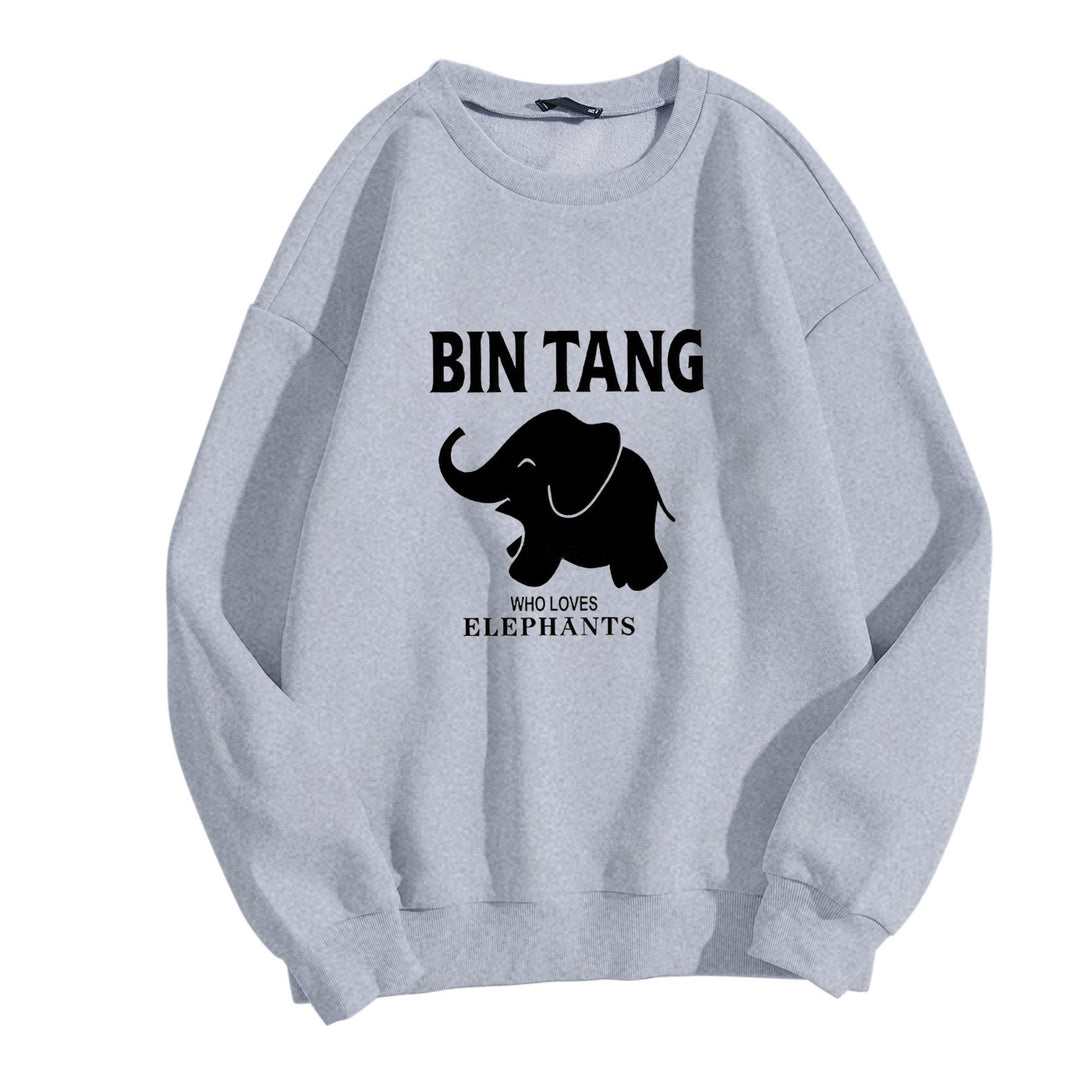 Dame sweatshirt med stort elefantmotiv og motiverende trykk Skjora