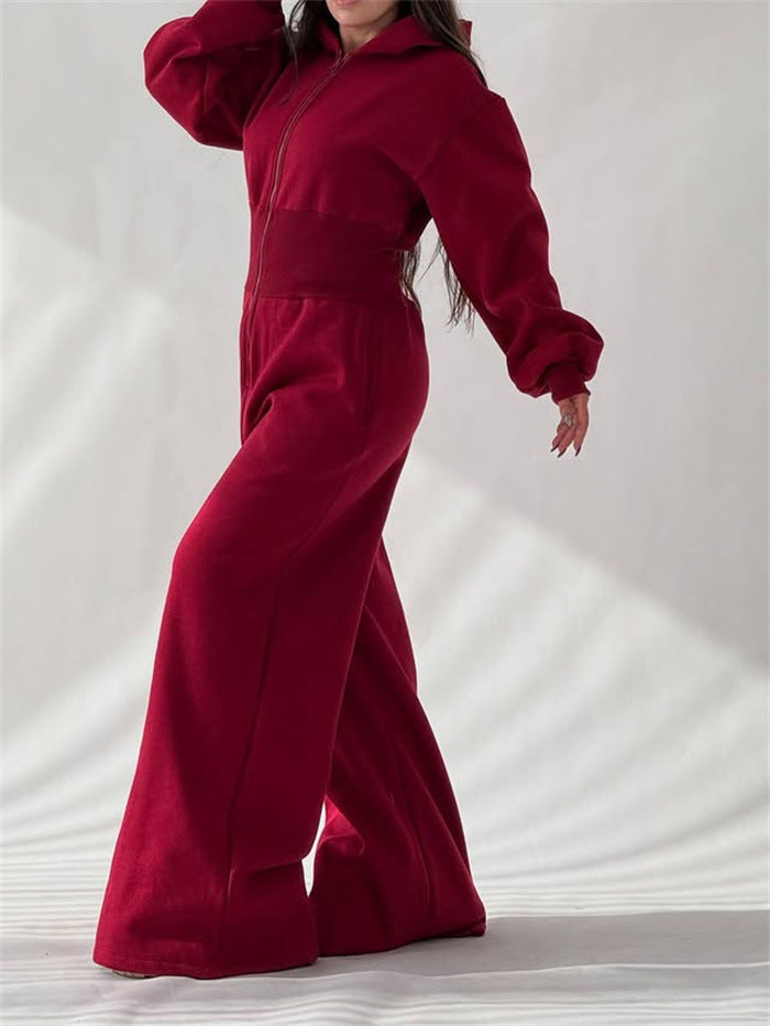 Kvinne jumpsuit med hette og vid ben Skjora