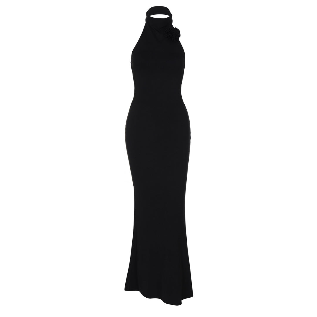 Dame Elegant Maxi-kjole med raffinert halter og blomstermotiv Skjora