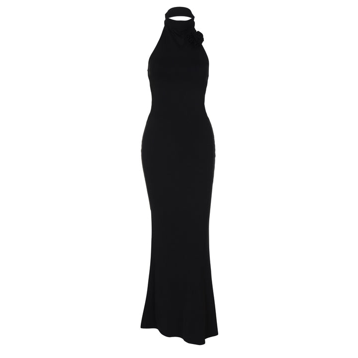 Dame Elegant Maxi-kjole med raffinert halter og blomstermotiv Skjora