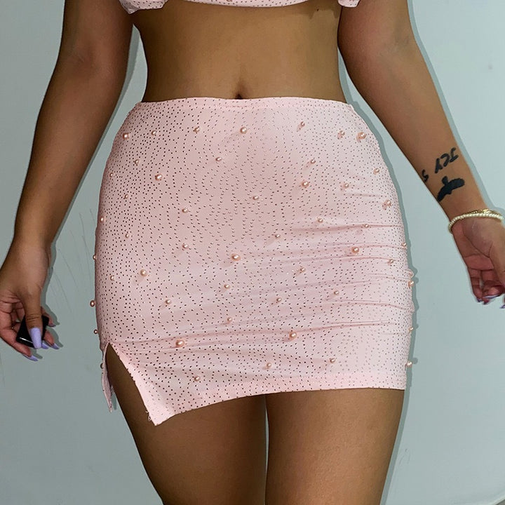 Dame Elegant Crop-Topp med lange, transparente ermer og glitrende akenter Skjora