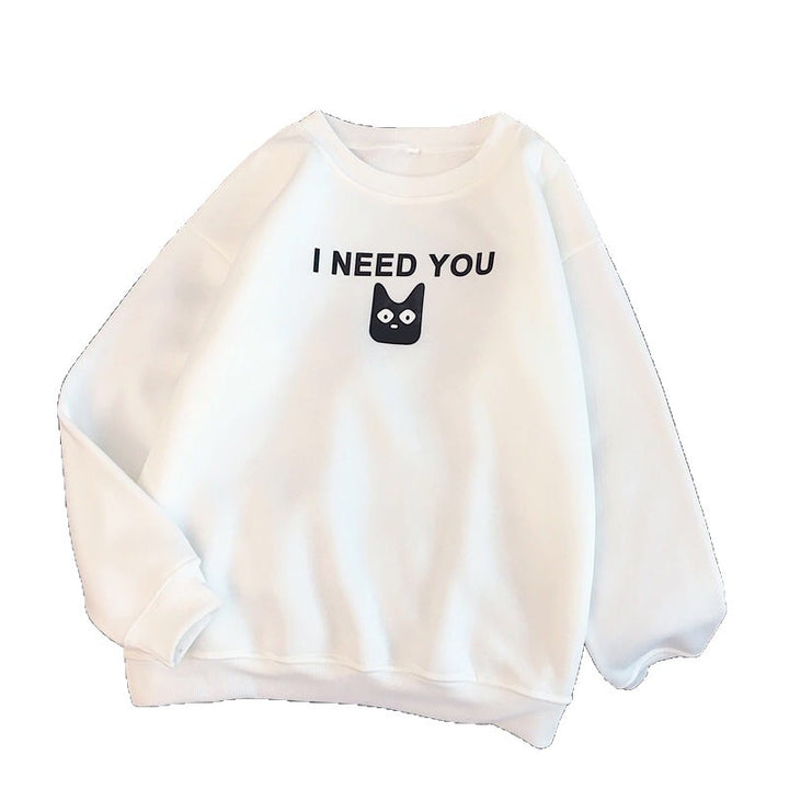 Dame sweatshirt med søtt kattemotiv Skjora